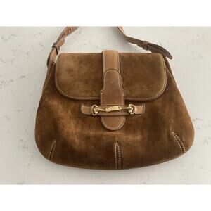 Vintage Brown Gucci Suede Leather Shoulder Bag With Mirror Made In Italy Rare